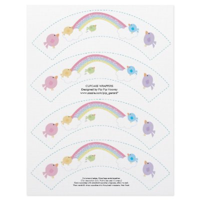 Birthday Bird Cupcake Wrappers Printable Template Personalized Letterhead by Pip_Gerard