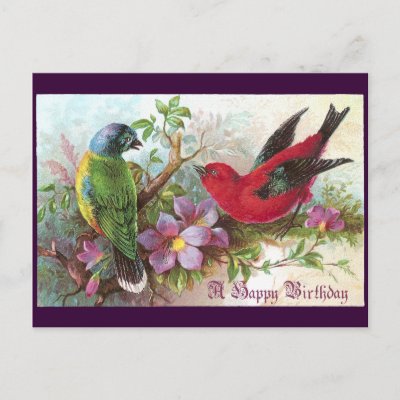 1800 Postcards on Vintage Scrapbook Card From The Late 1800s With Two Birds Amid