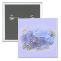Birthday Blue African Violets Pinback Button