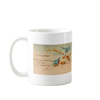 Birthday Bluebirds Vintage Postcard Coffee Mugs by angelandspot