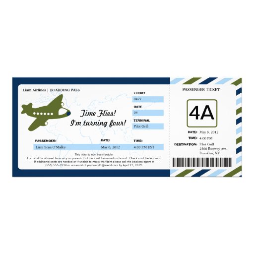 Birthday Boarding Pass Ticket Custom Invites (front side)