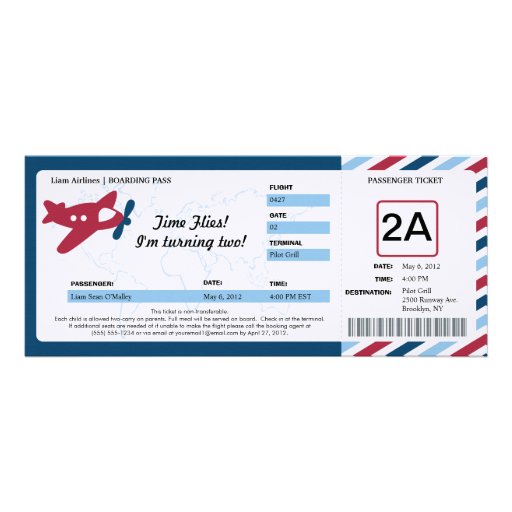 Birthday Boarding Pass Ticket Invitations (front side)