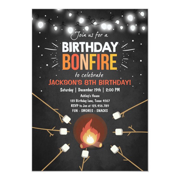 Birthday Bonfire Campout Cookout Party invitation