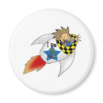 Birthday boy in a rocket fridge magnet