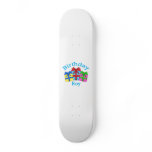 Birthday boy in blue with presents skate deck