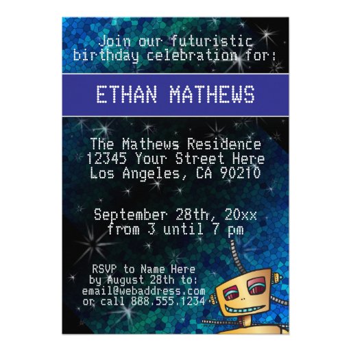 Birthday Boy Robot Comic Book Hero Space SciFi Invitation