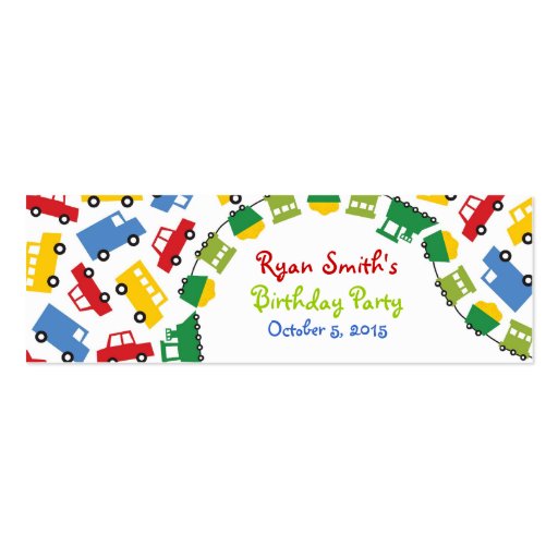 Birthday Boy Toys Colorful Cars Trains Bus Trucks Business Card Templates (front side)