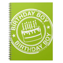 Birthday Boy -white rubber stamp effect- Note Books