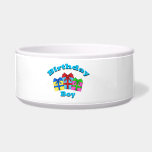 Birthday boy with presents dog bowl