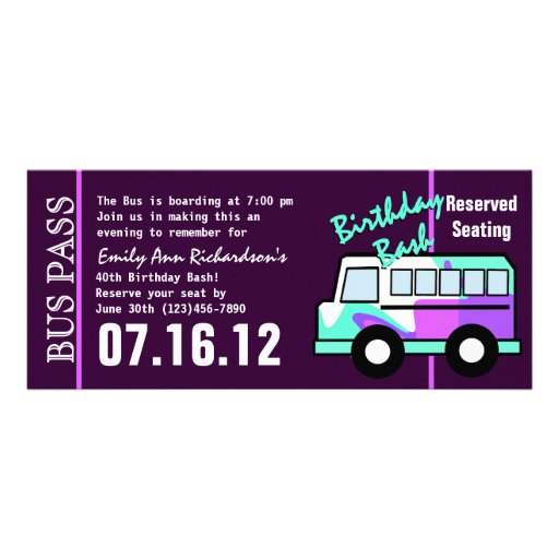 Birthday Bus Pass Custom Invitations (front side)