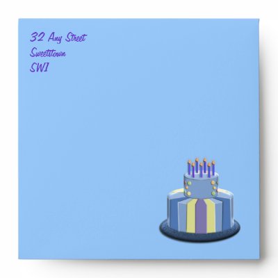 Birthday Cake &amp; Candles (Blue) Envelopes by Angelas_Designs