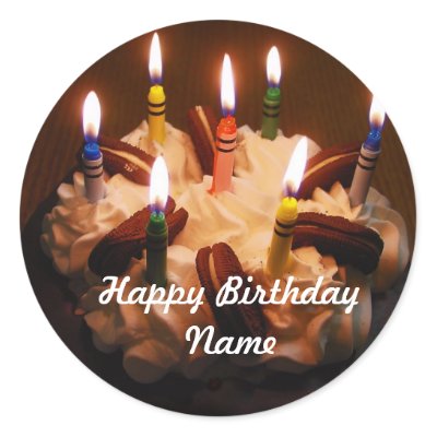Birthday Cake Oreo on Birthday Cake Happy Birthday Round Sticker From Zazzle Com
