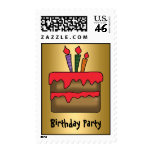 Birthday Cake Invitation gold Postage Stamps