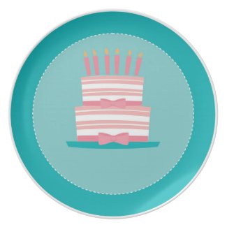 Birthday Cake Plate - Teal & Pink plate