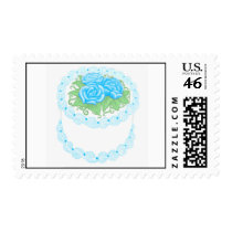 Birthday Cake with Blue Flowers postage
