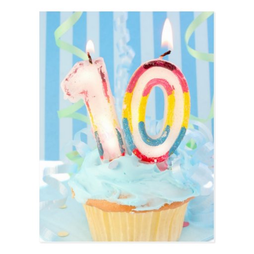 Birthday candles for ten year old postcard Zazzle