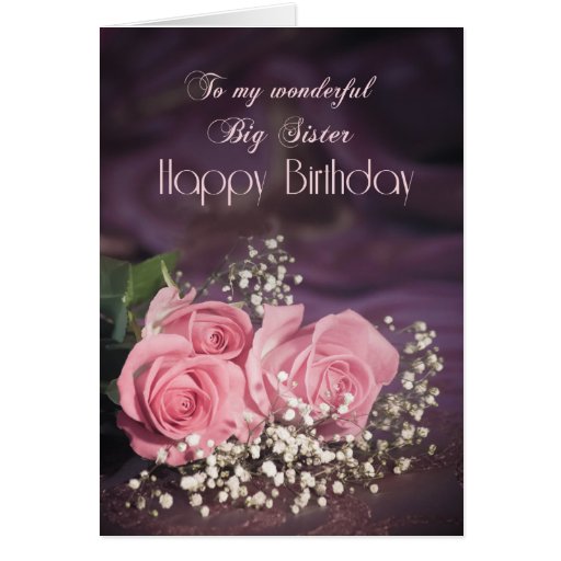 Birthday card for big sister with pink roses Zazzle
