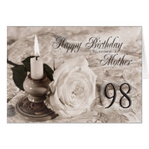 Birthday card for mother, 98. The candle and rose