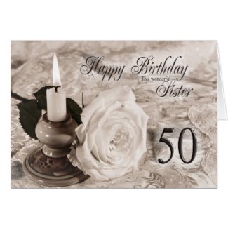 Birthday card for sister,50. The candle and rose