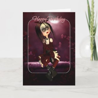 Birthday Card - Moonies Rag Doll Goth - Gothic card