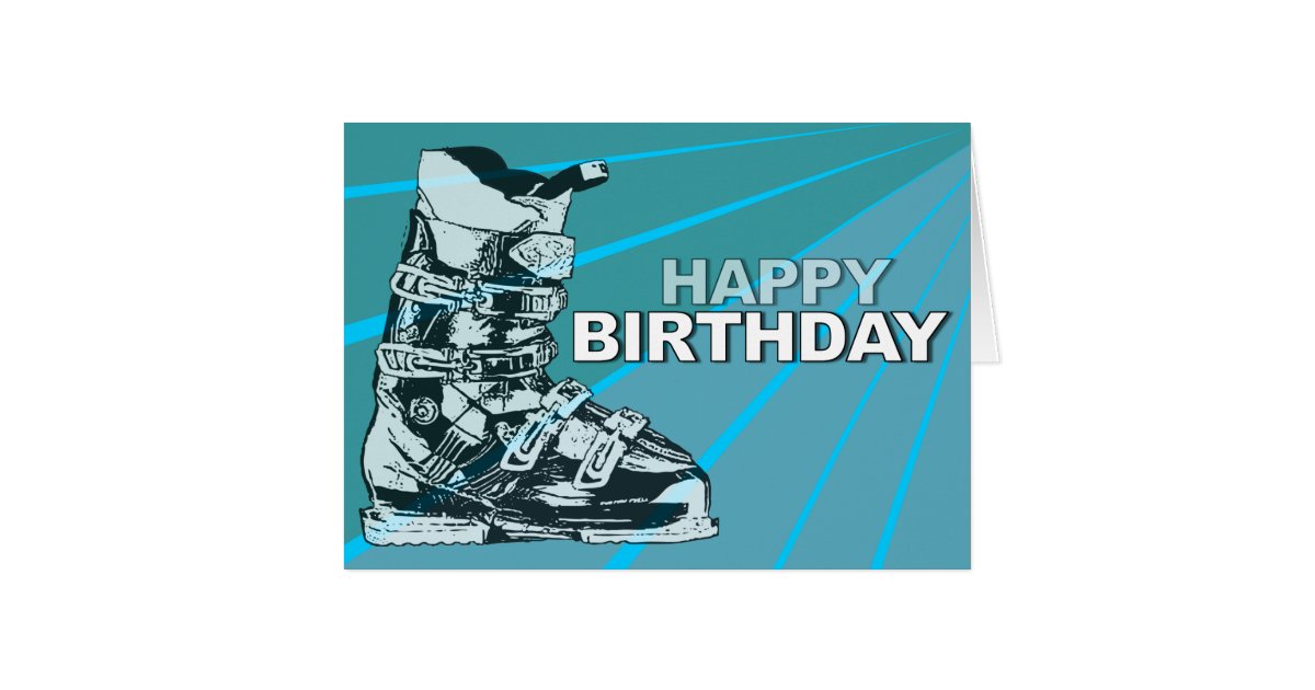 Birthday Card Ski Boot Blue Zazzle
