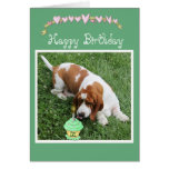 Birthday Card w/Basset Hound, Cupcakes, & Hearts