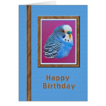 Birthday Card with Blue Parakeet