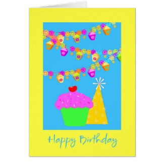 Birthday Card With Cake and Hat