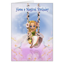 Birthday card with Cutie Pie fairy on swing Magica