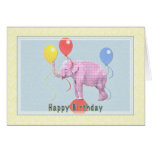Birthday Card with Pink Elephant and Balloons
