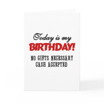 Birthday Cash Accepted cards