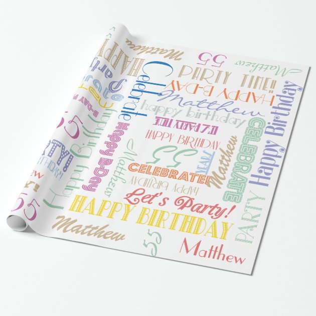 Birthday Celebration! Fontography  NAME and AGE Wrapping Paper 1/4