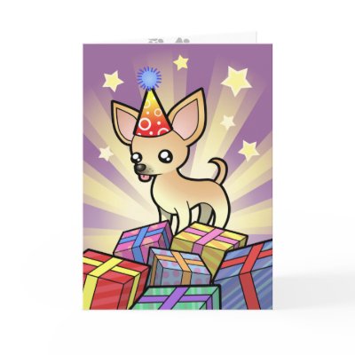 Birthday Chihuahua (smooth coat) Greeting Cards by CartoonizeMyPet
