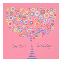 Birthday Circle Tree Retro Personalized Invitation
