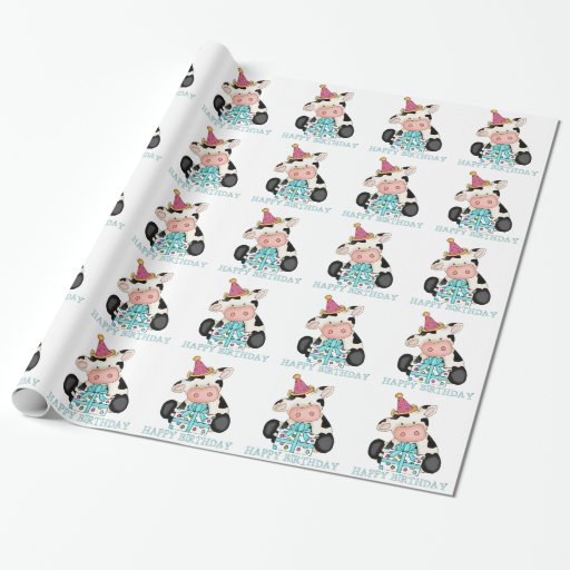 Birthday Cow Party wrapping paper | Zazzle