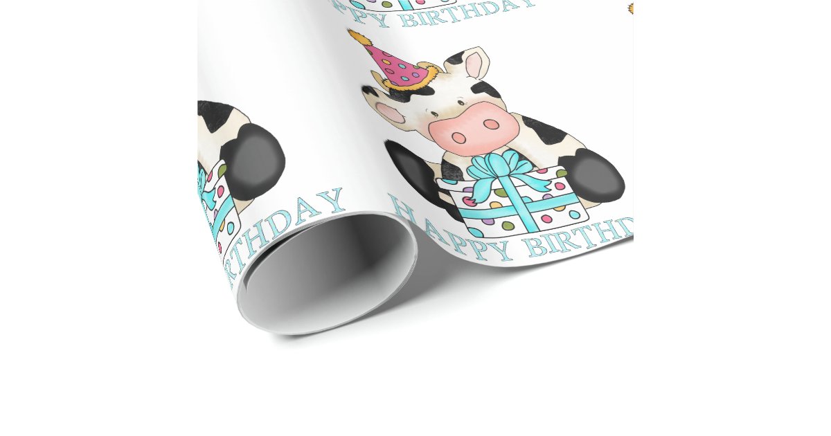 Birthday Cow Party wrapping paper | Zazzle