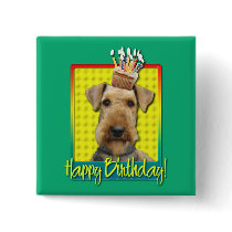Birthday Cupcake Airedale Pinback Buttons