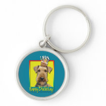 Birthday Cupcake Airedale Keychain