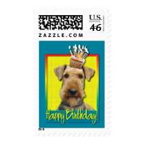 Birthday Cupcake Airedale Stamp