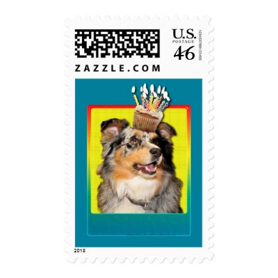 Birthday Cupcake - Australian Shepherd - Dustine Stamps by FrankzPawPrintz
