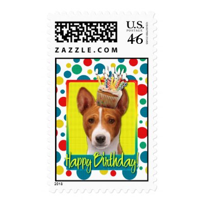 Birthday Cupcake - Basenji Postage by FrankzPawPrintz