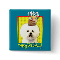 Birthday Cupcake - Bichon Frise Pinback Buttons