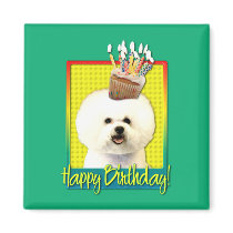 Birthday Cupcake - Bichon Frise Fridge Magnet