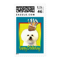 Birthday Cupcake - Bichon Frise Postage Stamp
