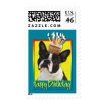 Birthday Cupcake - Boston Terrier Postage Stamps