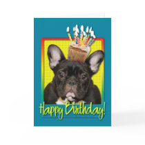 Birthday Cupcake - French Bulldog - Teal Greeting Card