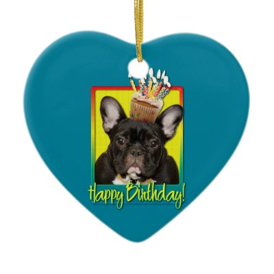 Birthday Cupcake - French Bulldog - Teal Christmas Tree Ornaments by FrankzPawPrintz