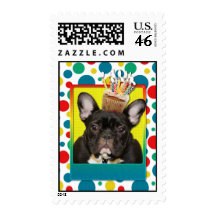 Birthday Cupcake - French Bulldog - Teal Stamp