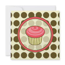 Birthday Cupcake Invitation - Pink with Brown Dots