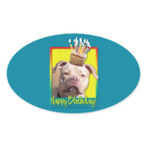 Birthday Cupcake - Pitbull - Jersey Girl Oval Stickers